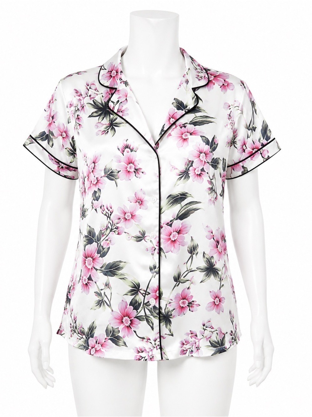 NWT Victoria's Secret Satin Sleep Shirt Button Front Floral Pink Small